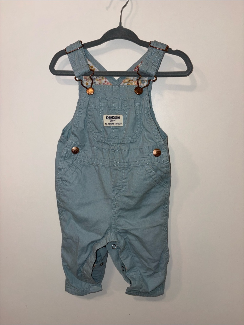 OshKosh B'gosh Light Blue Baby Overalls with Floral Lining